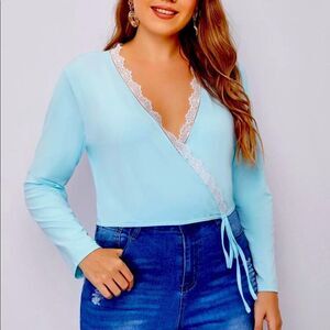 Baby Blue Lace Detail Blouse